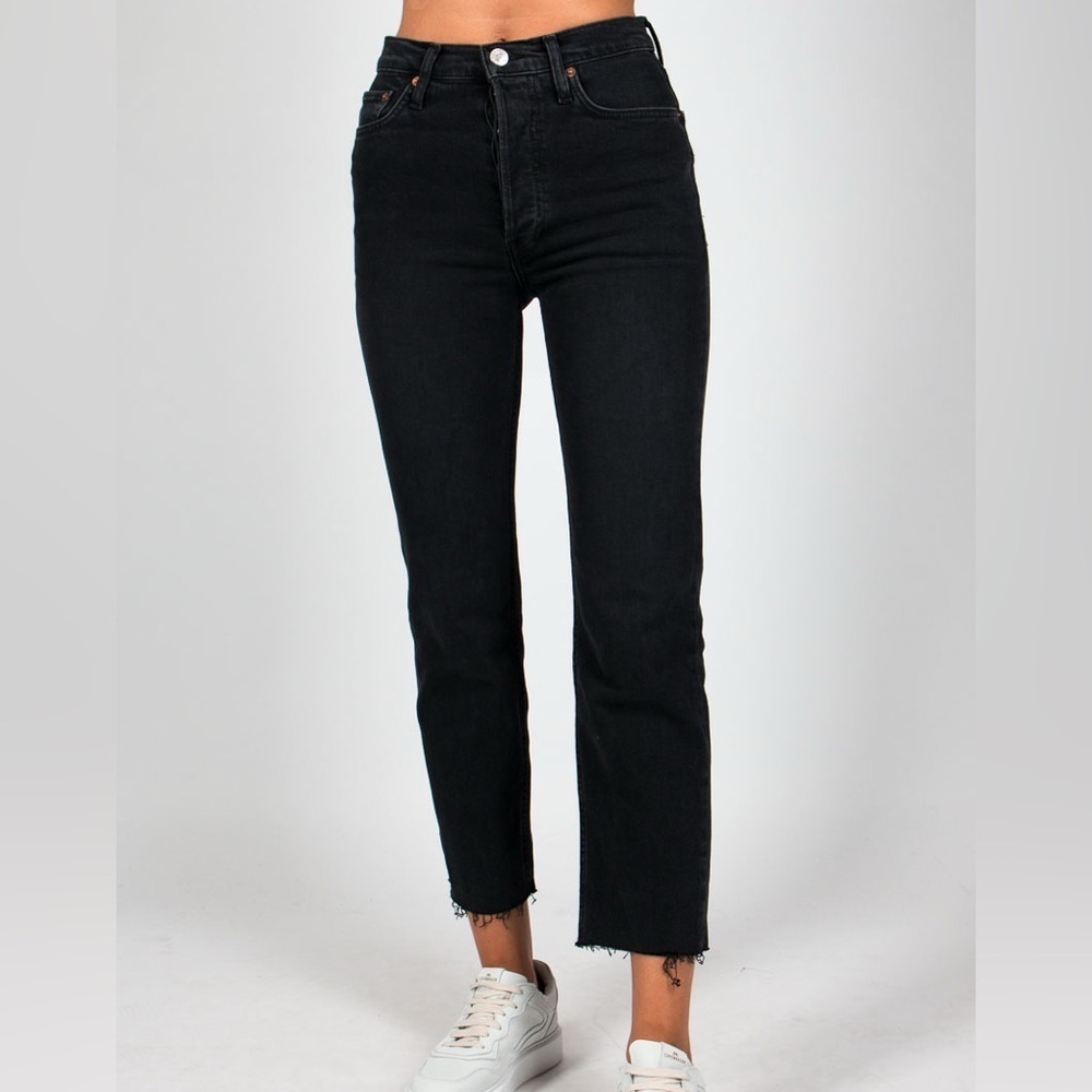 RE/DONE 189-3WSTV27 High Rise Stove Pipe Jeans Faded Black Women’s Sz 26